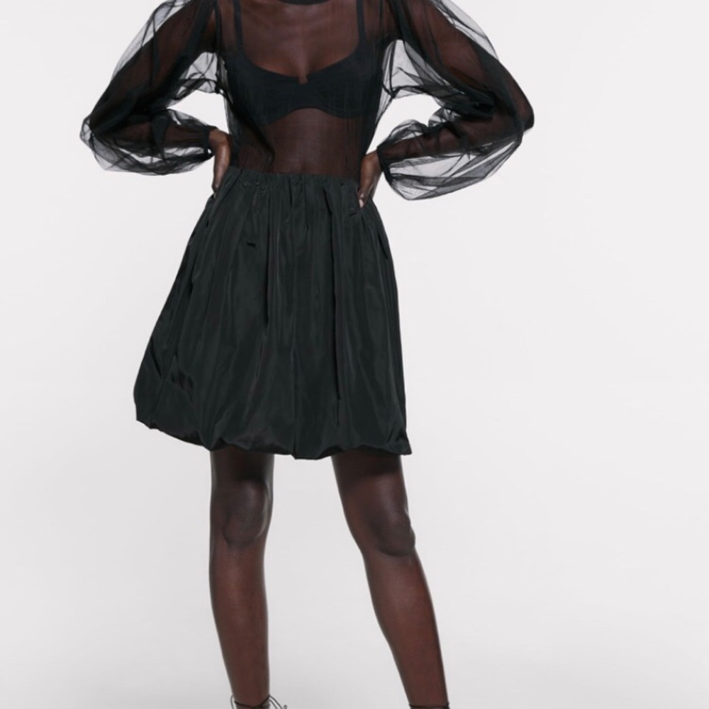 NWT Zara tulle & taffeta black dress size medium